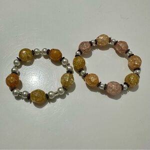 White and Orange Bracelets with Textured Beads
